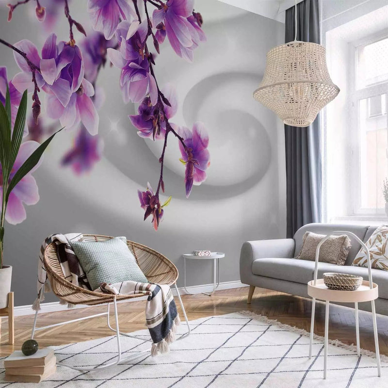 Wall Murals - purple magnolia on background with swirl and shimmer effect G-ART