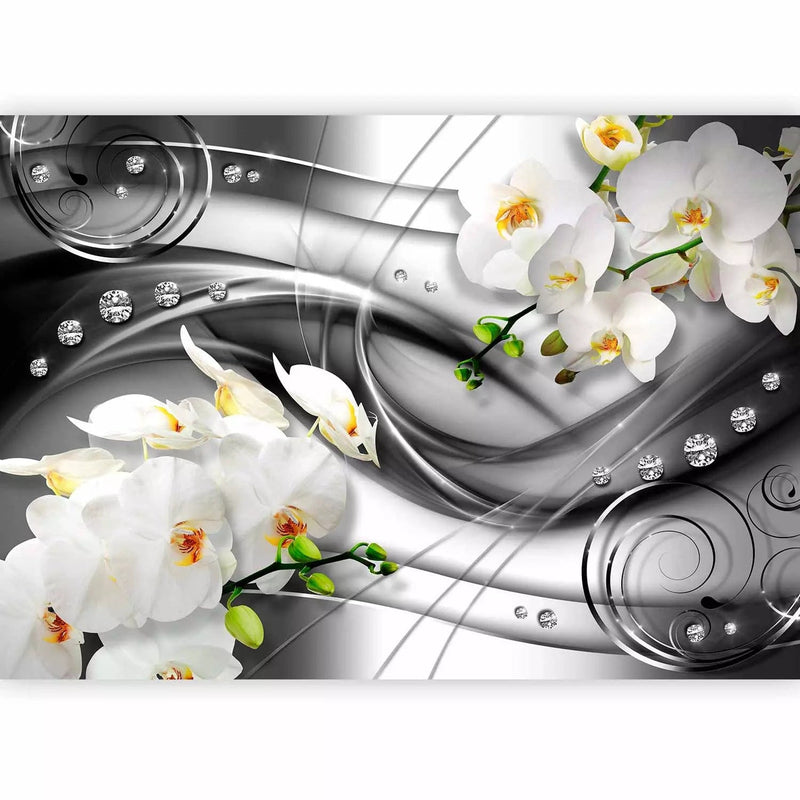 Wall Murals - Orchid on a silver background with diamonds, 97302 G-art