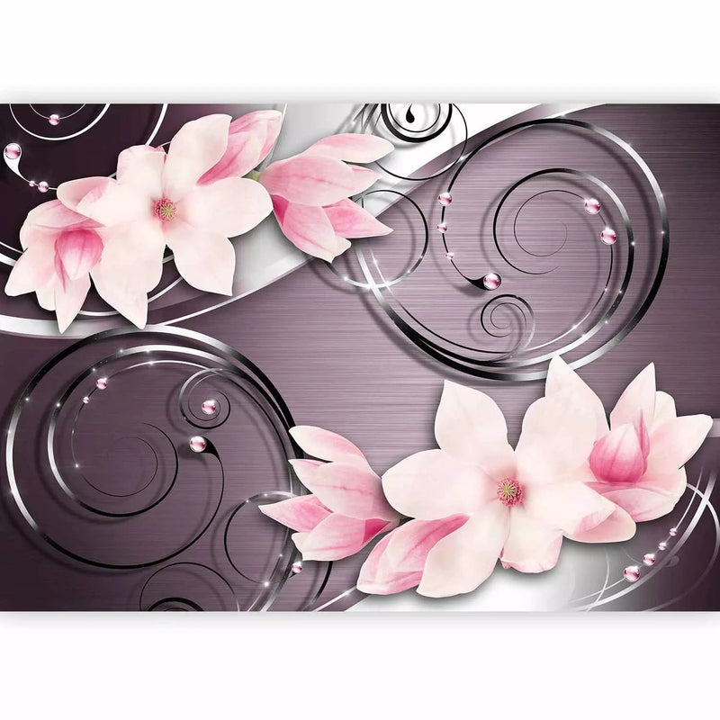 Wall Murals - Pink magnolias on a metallic background with G-ART patterns