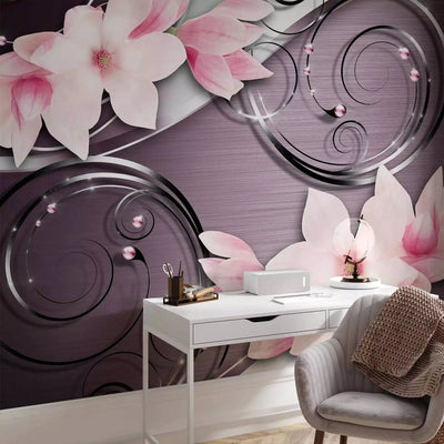 Wall Murals - Pink magnolias on a metallic background with G-ART patterns