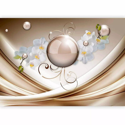 Wall Murals with elegant orchids and abstraction in gold, 62055G-ART