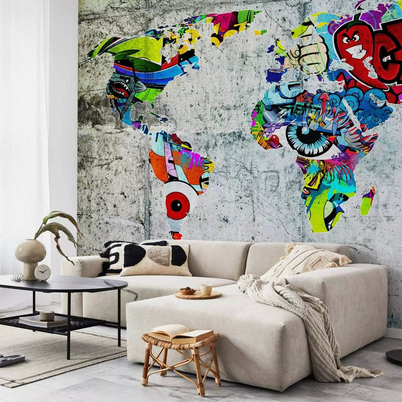 Wall Murals - Abstract world map with graffiti, 63847- buy at G-ART