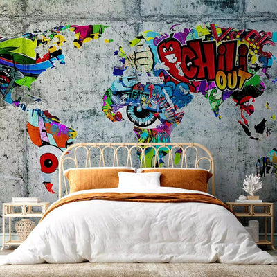 Wall Murals - Abstract world map with graffiti, 63847- buy at G-ART