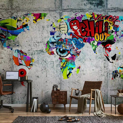 Wall Murals - Abstract world map with graffiti, 63847- buy at G-ART