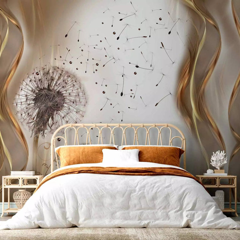 Wall Murals - Dandelion motif on the background with waves and ornaments, 96836g-art