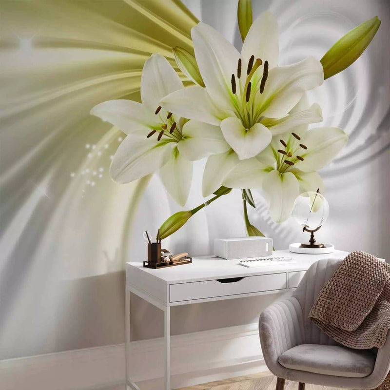 Wall Murals ae for flowers - Delightful Lilies, Green on white background G-ART