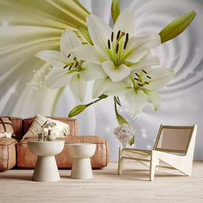 Wall Murals ae for flowers - Delightful Lilies, Green on white background G-ART