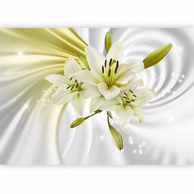 Wall Murals ae for flowers - Delightful Lilies, Green on white background G-ART