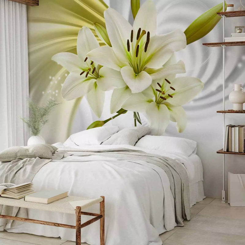 Wall Murals ae for flowers - Delightful Lilies, Green on white background G-ART