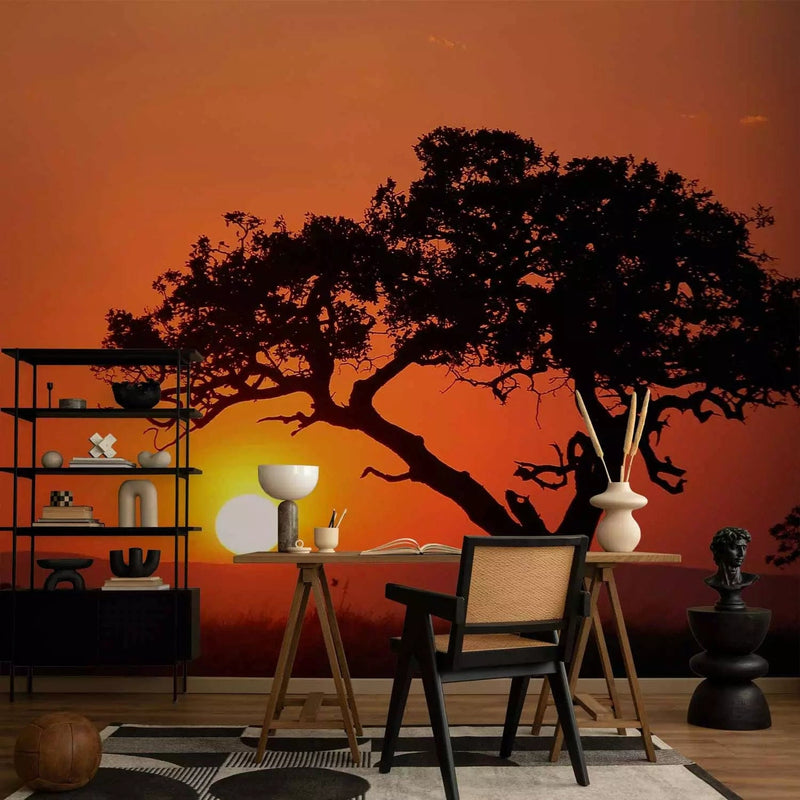 Wall Murals with African savannah in the bathroom. Orange color - price G-ART