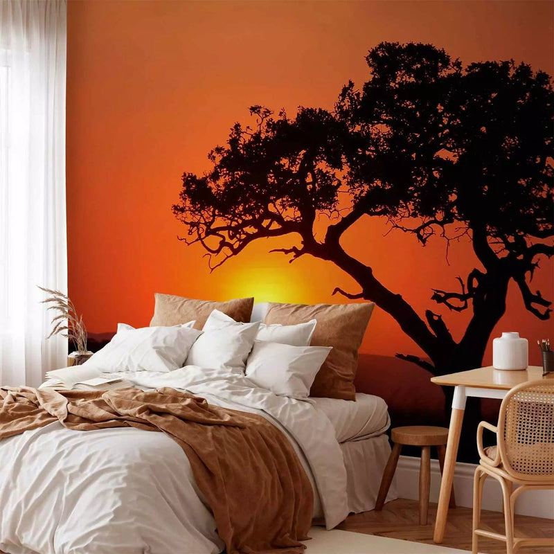 Wall Murals with African savannah in the bathroom. Orange color - price G-ART