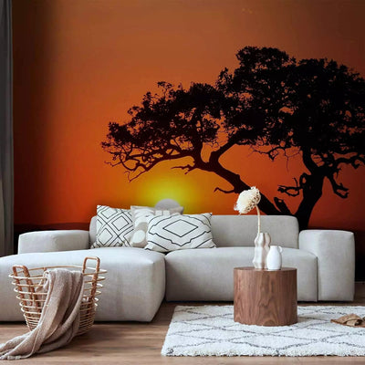 Wall Murals with African savannah in the bathroom. Orange color - price G-ART