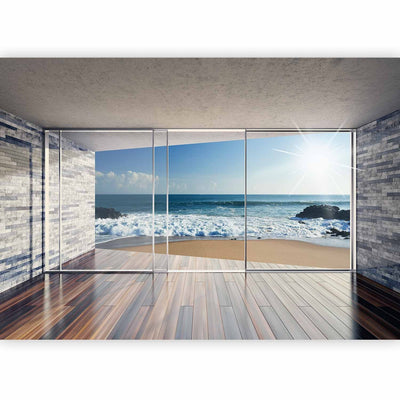 Fototapetai - peizažas su vaizdu pro langą į mėlyną dangų ir jūrą, 64121 G-ART