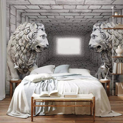 Wall Murals with 3d effect - Stone lions, 61731, light gray G-ART