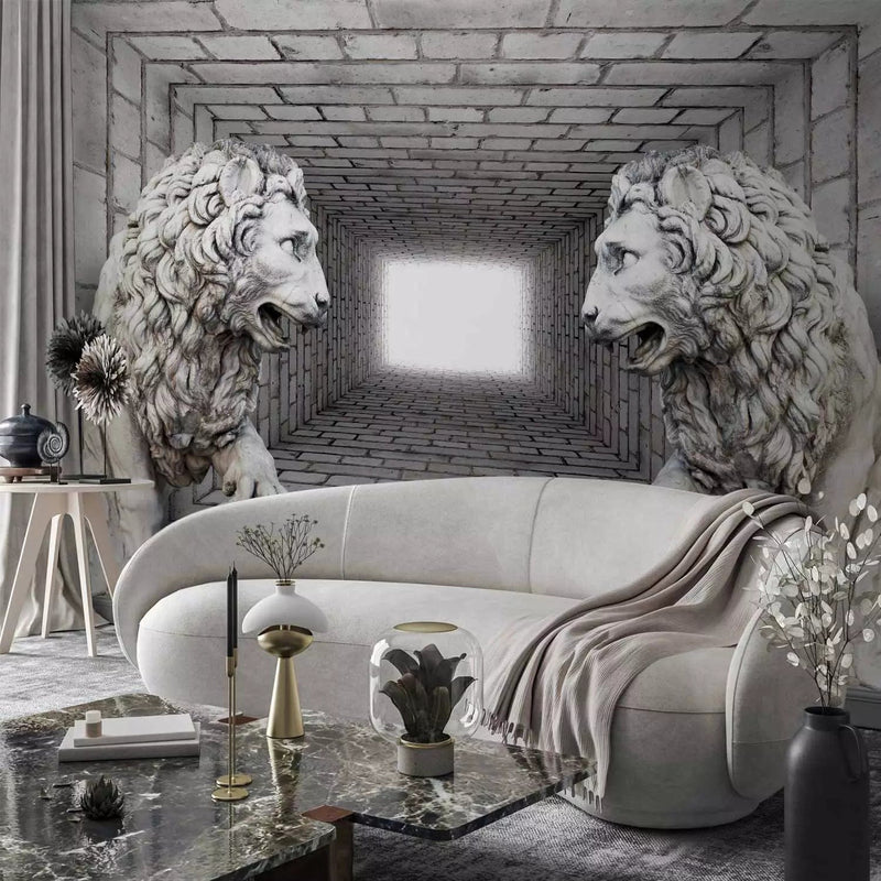 Wall Murals with 3d effect - Stone lions, 61731, light gray G-ART