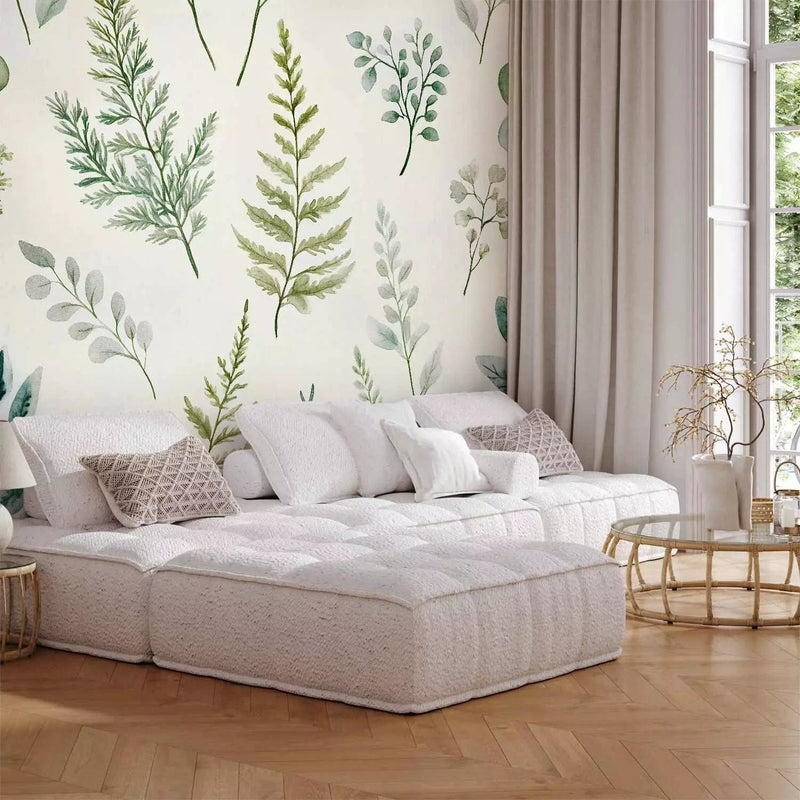 Wall Murals - Watercolor greens - soft and delicate leaves in watercolor style G-ART