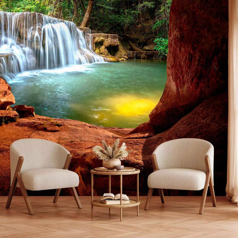 Wall Murals - nature with a low waterfall on the background of a tropical forest, 96980 G-ART