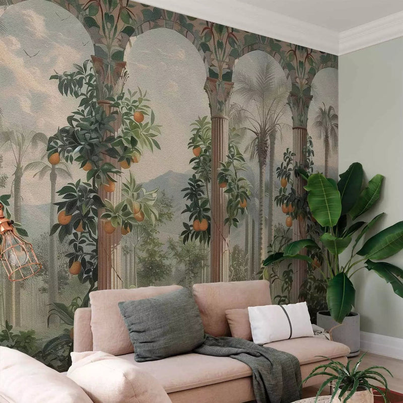 Wall Murals - exotic garden with columns and a view of the mountains, 161097 G-ART