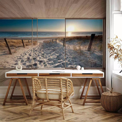 Wall Murals with 3D optical illusion - 3D landscape with a beach at sunrise - 93112 G-ART