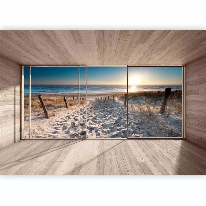 Wall Murals with 3D optical illusion - 3D landscape with a beach at sunrise - 93112 G-ART