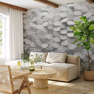 Modern Wall Murals with 3D optical illusion - 3D white puzzle - 92683 G-ART