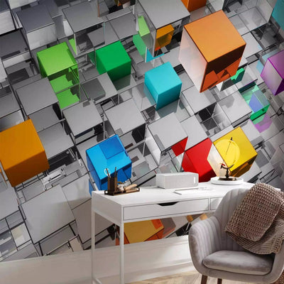 Wall Murals with 3D optical illusion - Metal cubes - 92115G-ART