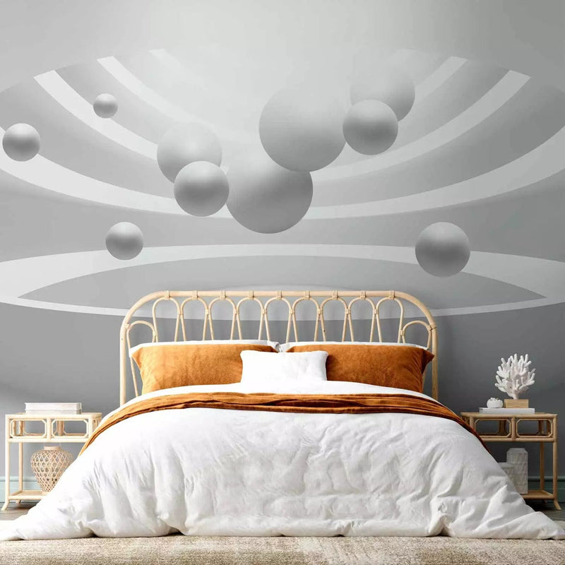 3D Wall Murals - geometric abstraction with 3D effect in white G-ART