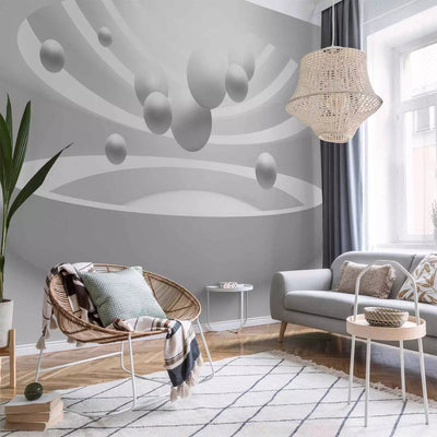 3D Wall Murals - geometric abstraction with 3D effect in white G-ART