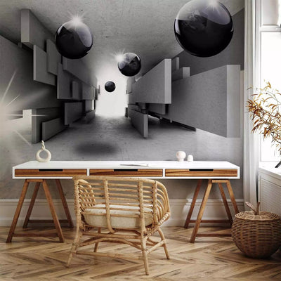 Wall Murals with 3D optical illusion - gray geometric tunnel, 65679 G-ART