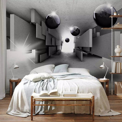 Wall Murals with 3D optical illusion - gray geometric tunnel, 65679 G-ART