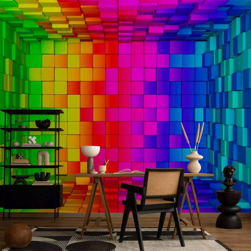 Wall Murals with 3D optical illusion - Rainbow cube - 88775G-ART