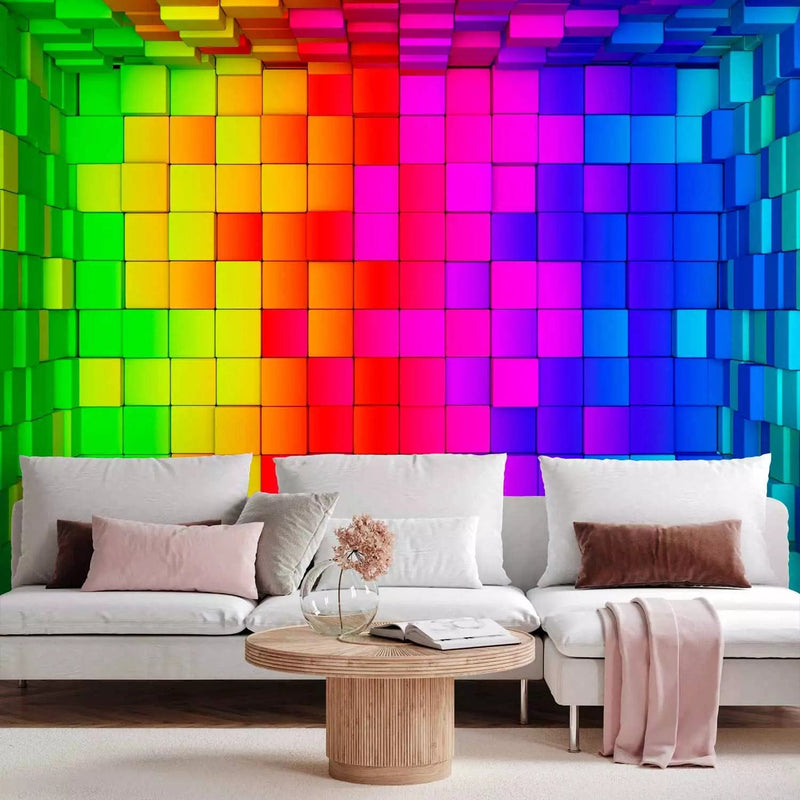 Wall Murals with 3D optical illusion - Rainbow cube - 88775G-ART