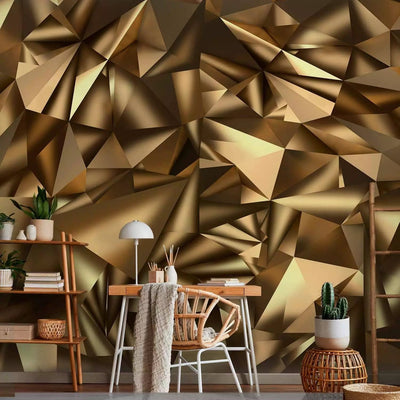 Wall Murals - gold abstraction with elements and 3D effect, 93043 G-ART