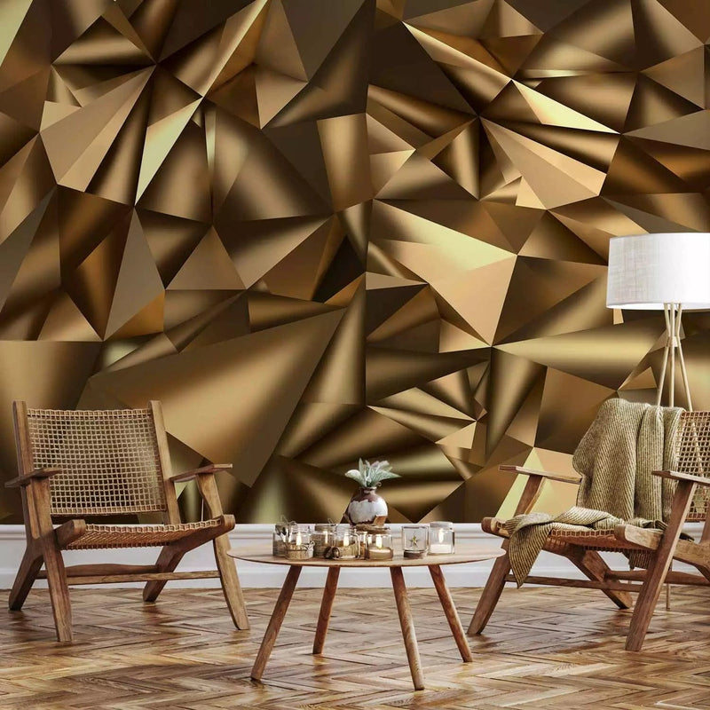 Wall Murals - gold abstraction with elements and 3D effect, 93043 G-ART