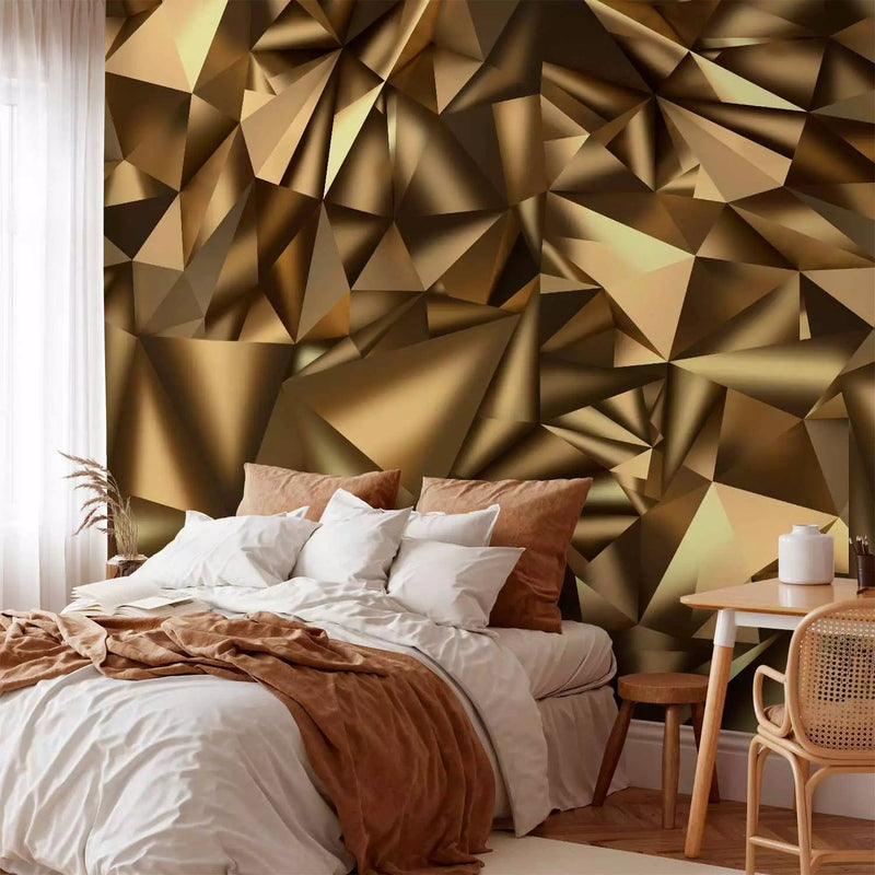 Wall Murals - gold abstraction with elements and 3D effect, 93043 G-ART