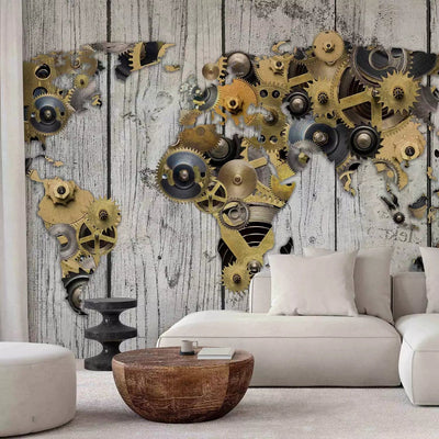 Wall Murals with abstract world map - Mechanical world, buy G-ART