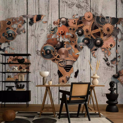 Wall Murals with abstract world map - World Mechanism - 64029 G-ART