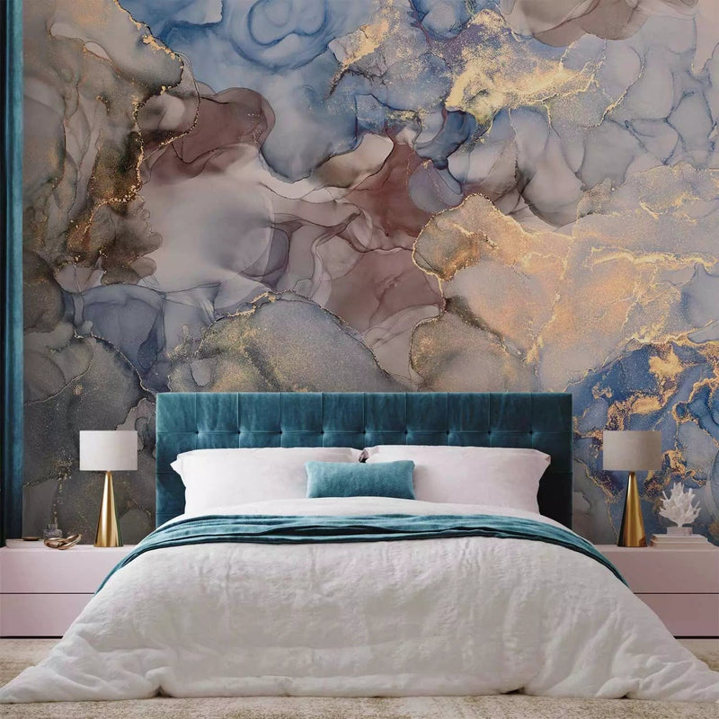 Wall Murals with abstract pattern in shades of blue, grey - Blue Mist G-ART