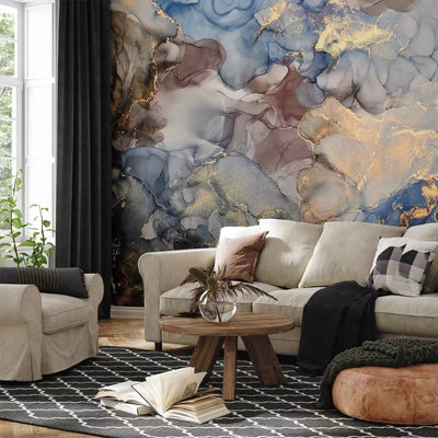 Wall Murals with abstract pattern in shades of blue, grey - Blue Mist G-ART