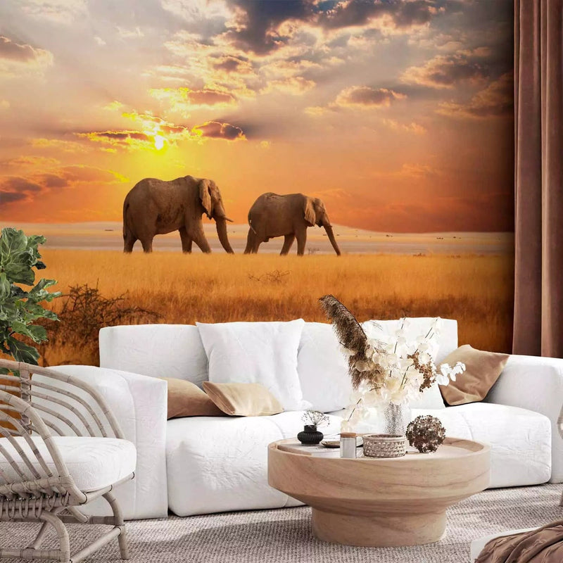 Wall Murals with African elephants in the vastness of the savannah - buy G-ART