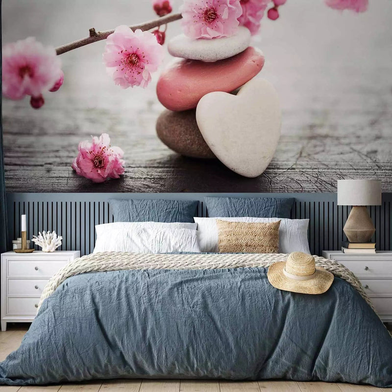 Wall Murals with zen flowers on dark stones, 96089 - made to order G-ART