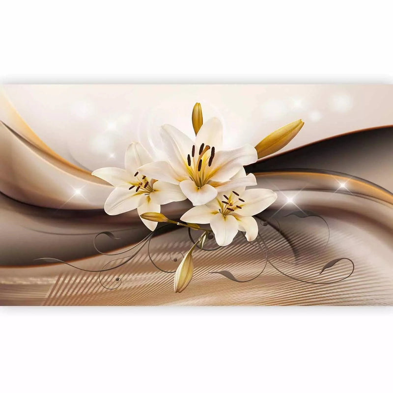 Wall Murals with white lilies on brown background - Oasis - 90448G-ART