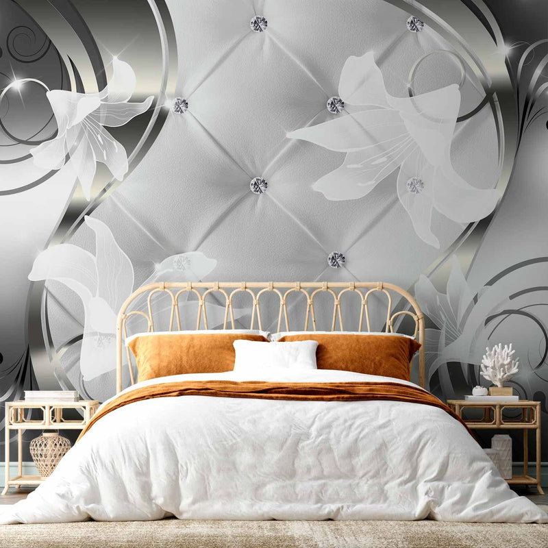 Wall Murals with white lilies on a silver background - trust, 60135 g -art