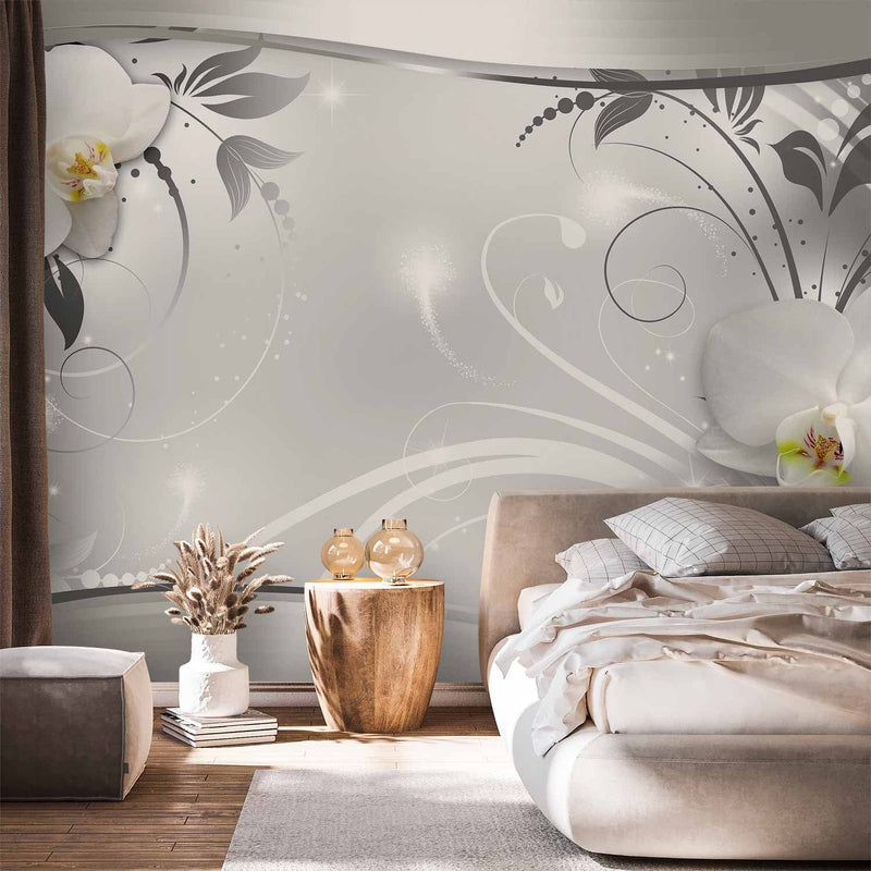 Фотообои с белыми орхидеями - серебряная абстракция, 60133 g -art
