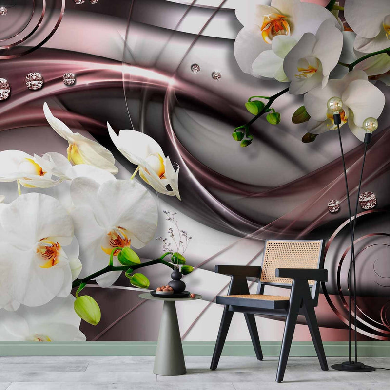 Фотообои с белыми орхидеями на абстрактном коричневом фоне - 60106 g -art
