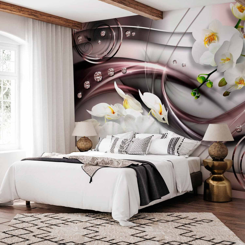 Wall Murals with white orchids on an abstract brown background - 60106 G -art