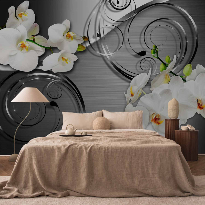 Фотообои с белыми орхидеями на серебряном фоне - Hope 2, 59715 g -art