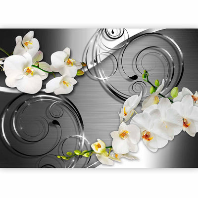 Fototapetes ar baltam orhidejām uz sudraba fona - Cerība 2, 59715 G-ART