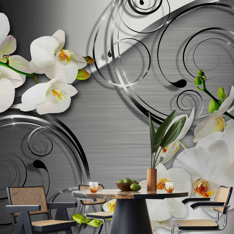 Wall Murals with white orchids on a silver background - hope 2, 59715 G -art