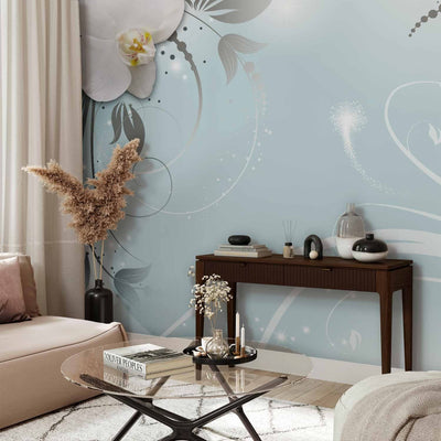 Wall Murals with white orchids on a blue background - hope, 59717 G -art